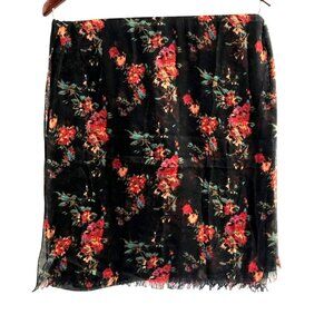 KATE LANDRY -WOMENS BLACK FLORAL LIGHT WEIGHT RECTANGLE SCARF